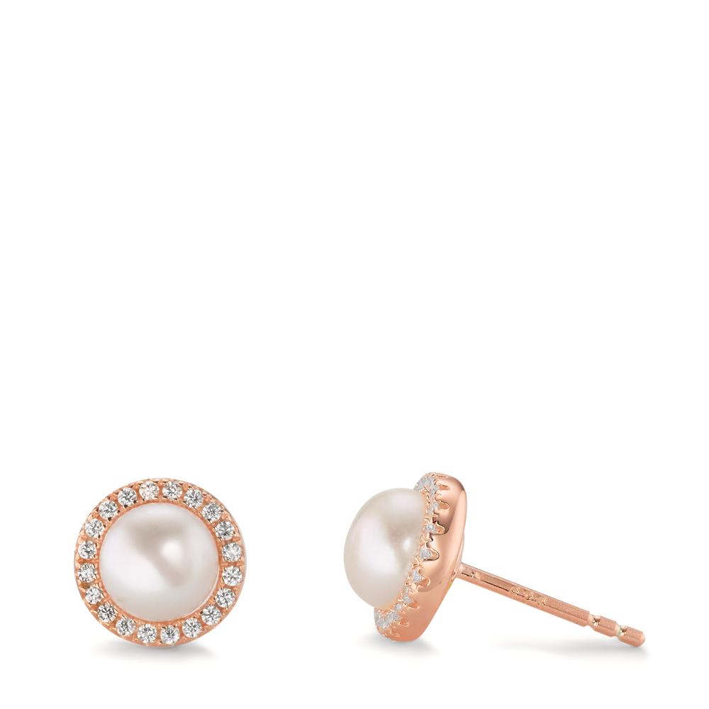 Clous d'oreilles Argent Zircone rosé Plaqué or perle d'eau douce blanc, 2 Perles Ø9 mm-602934