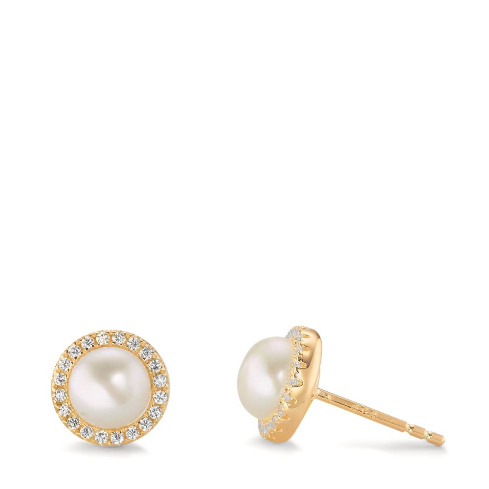 Clous d'oreilles Argent Zircone jaune Plaqué or perle d'eau douce blanc, 2 Perles Ø9 mm-602935