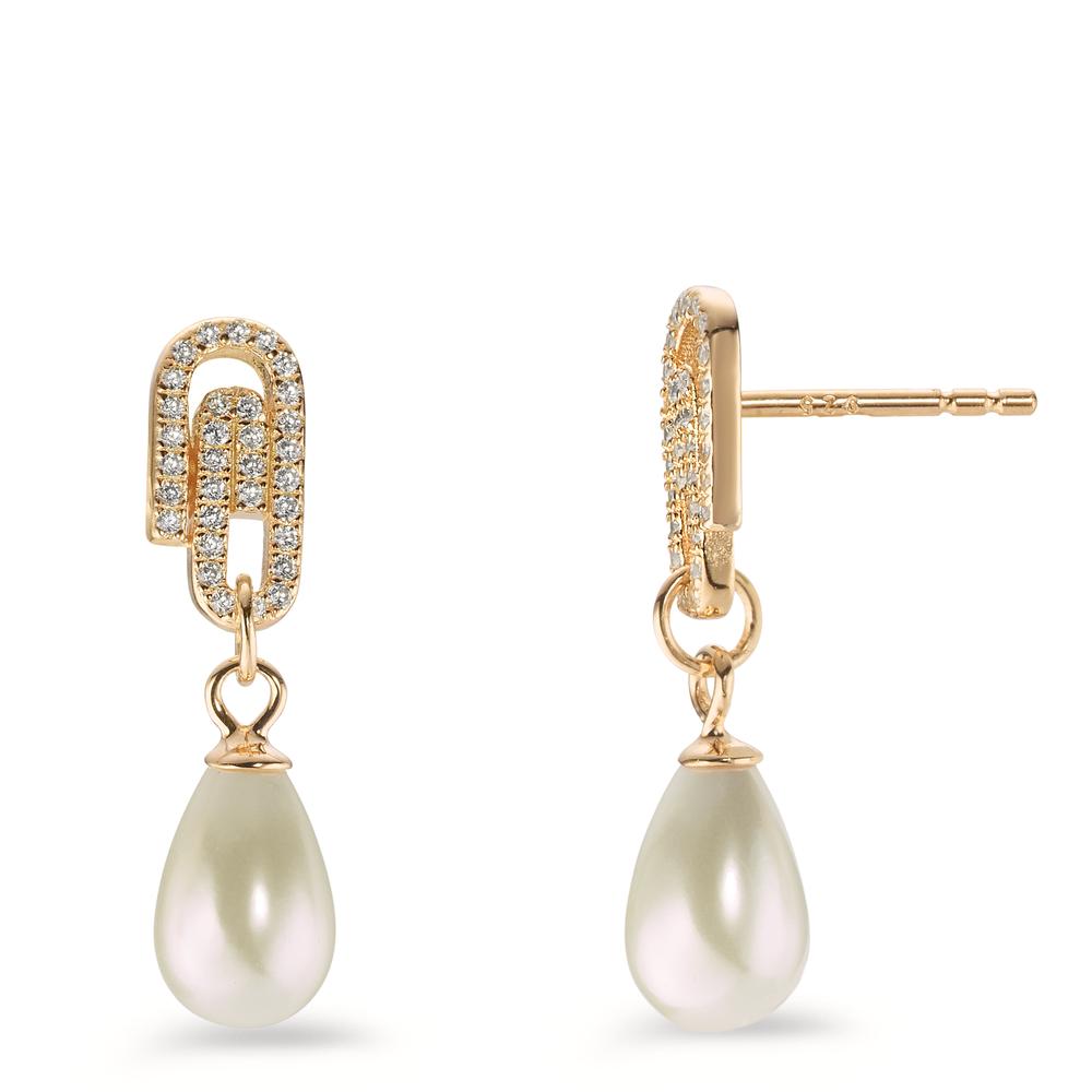 Pendant d'oreilles Argent Zircone jaune Plaqué or [shining Pearls] blanc, 2 Perles-602941