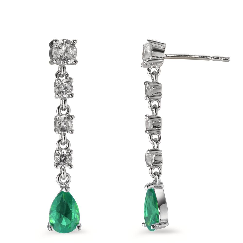 Pendant d'oreilles Argent Zircone vert, 10 Pierres Rhodié-602945