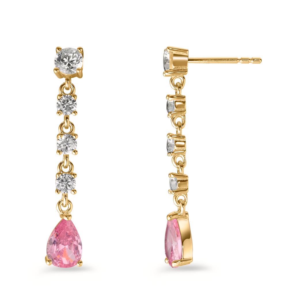 Pendant d'oreilles Argent Zircone rose, 10 Pierres jaune Plaqué or-602950