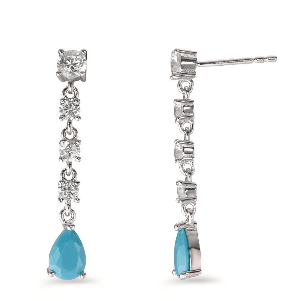 Pendant d'oreilles Argent Zircone turquoise, 10 Pierres Rhodié-602954
