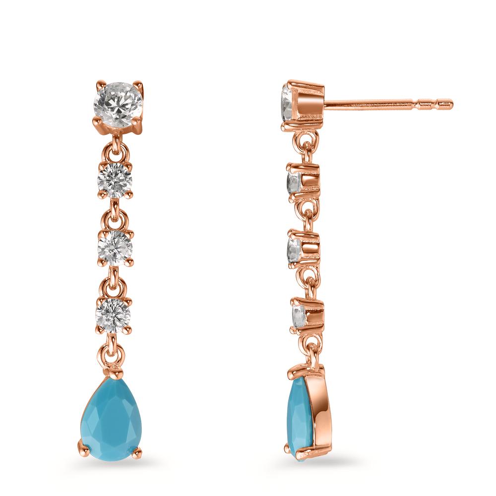 Pendant d'oreilles Argent Zircone turquoise, 10 Pierres rosé Plaqué or-602955