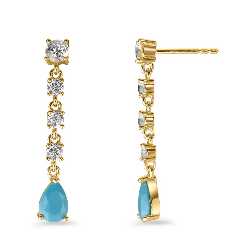 Pendant d'oreilles Argent Zircone turquoise, 10 Pierres jaune Plaqué or-602956