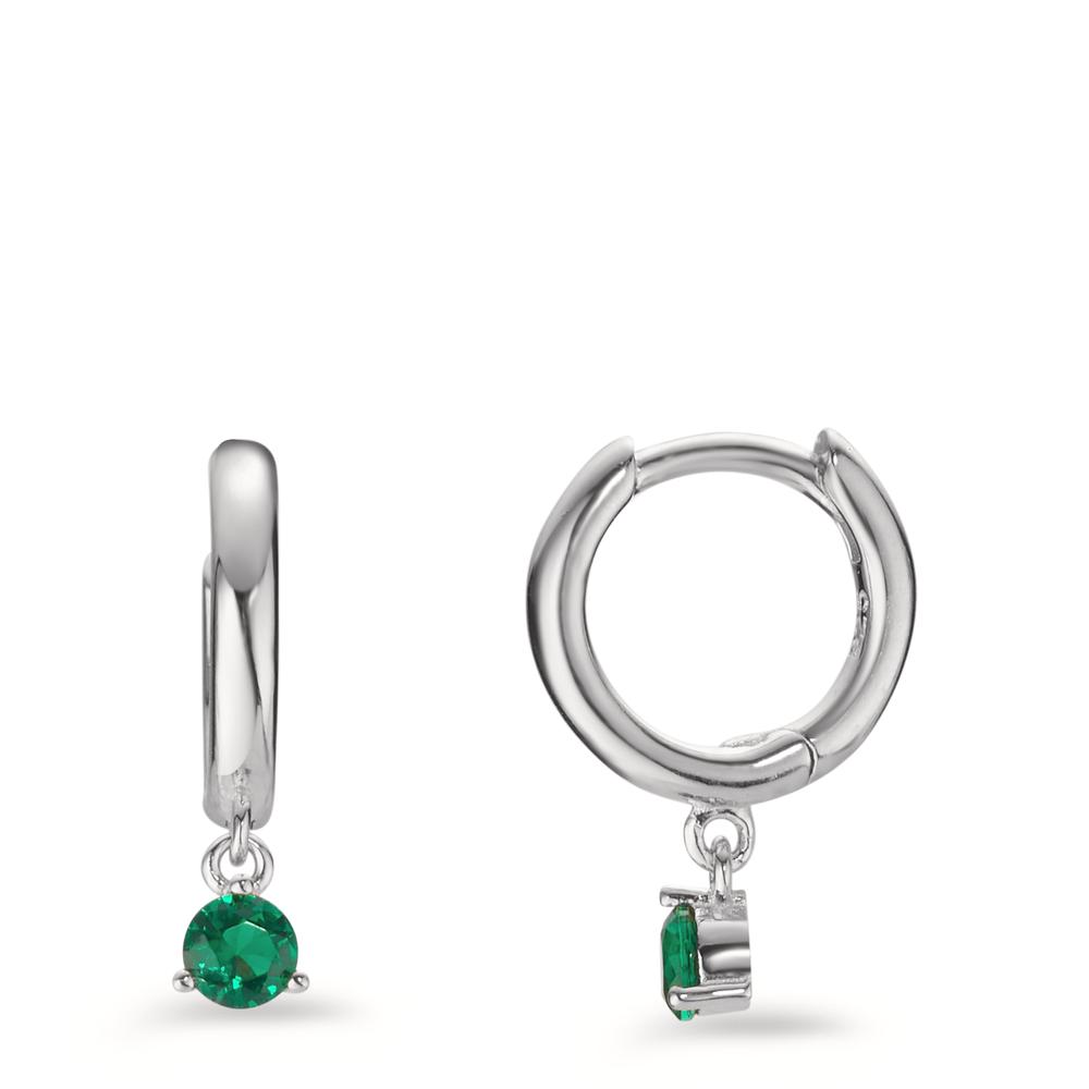 Créoles à charnières Argent Zircone vert, 2 Pierres Rhodié-602957