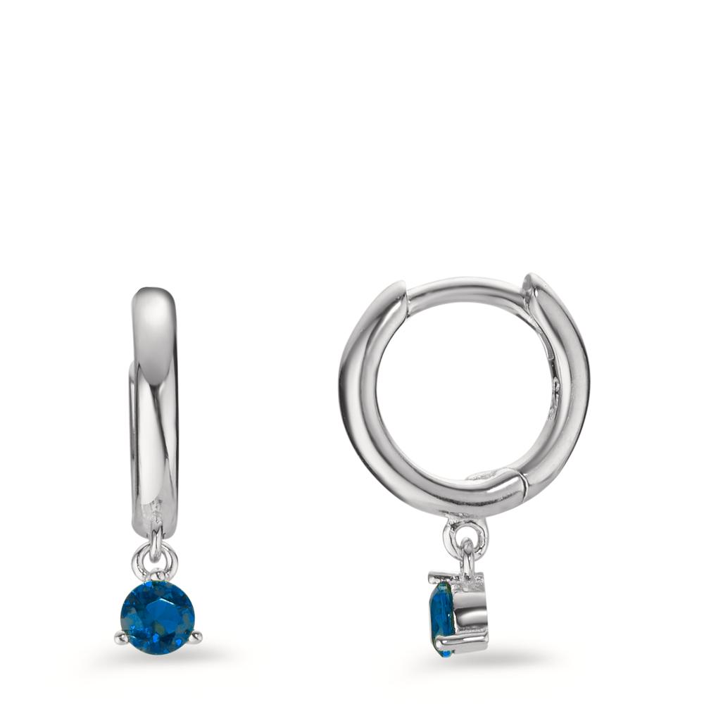 Créoles à charnières Argent Zircone bleu, 2 Pierres Rhodié-602960