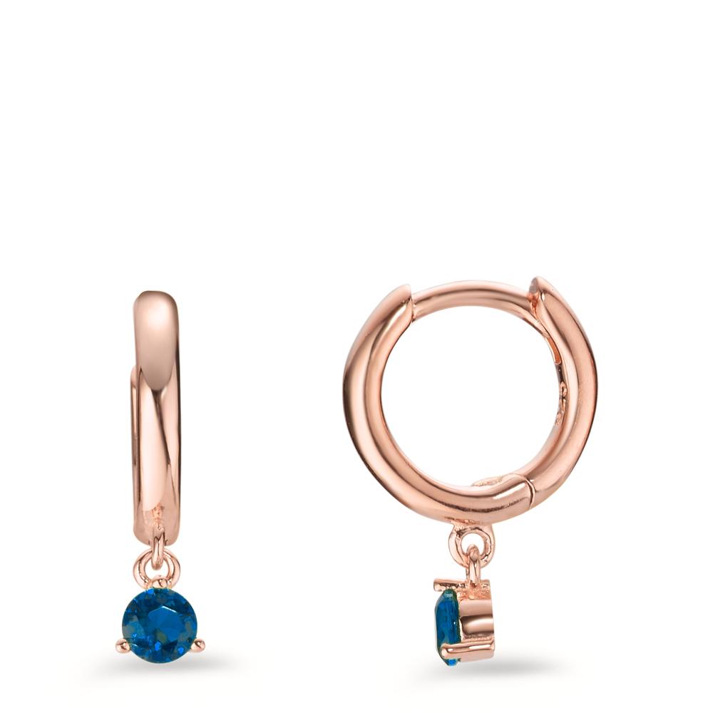 Créoles à charnières Argent Zircone bleu, 2 Pierres rosé Plaqué or-602961
