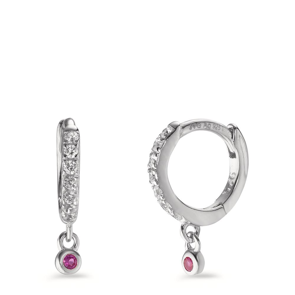 Créoles à charnières Argent Zircone rose, 16 Pierres Rhodié-602969