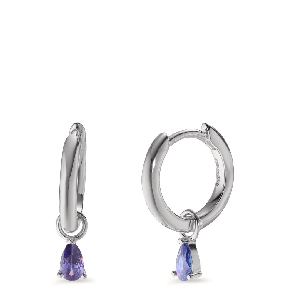 Créoles à charnières Argent Zircone violet, 2 Pierres Rhodié-602984