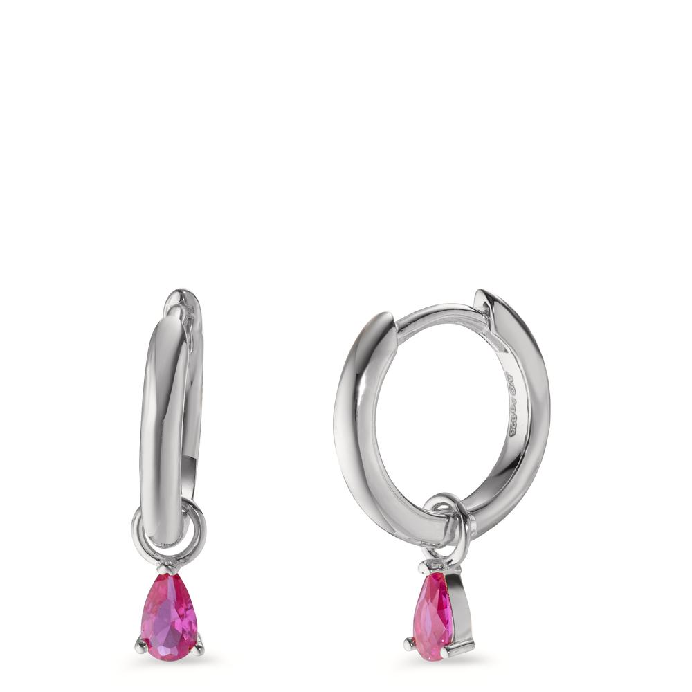 Créoles à charnières Argent Zircone rose, 2 Pierres Rhodié-602987