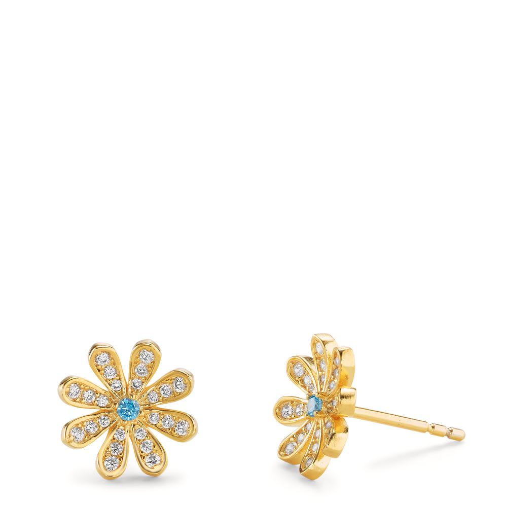 Clous d'oreilles Argent Zircone 50 Pierres jaune Plaqué or Fleur Ø10.5 mm-603007