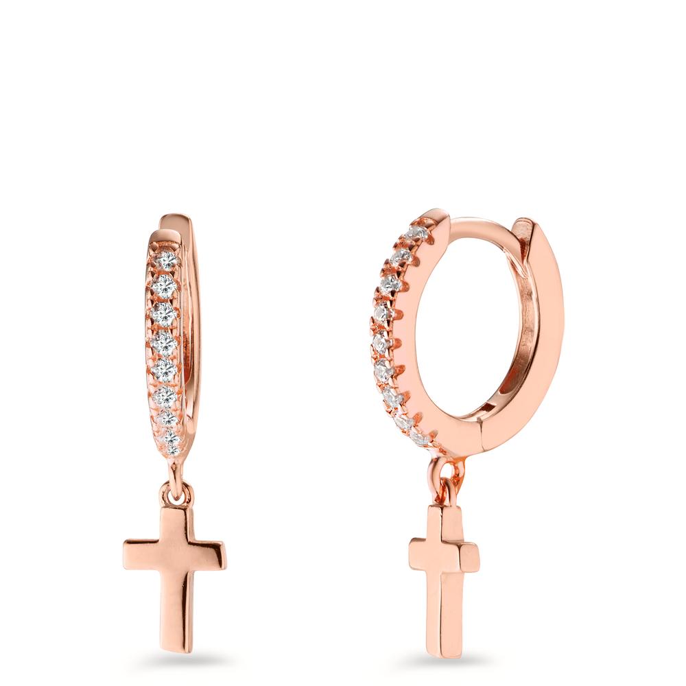 Créoles à charnières Argent Zircone 18 Pierres rosé Plaqué or Croix-603012