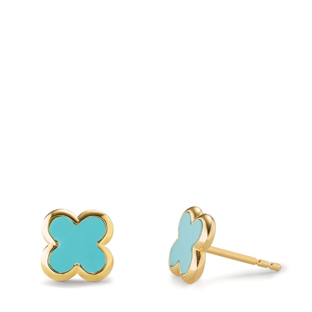 Clous d'oreilles Argent [synth. Stein] jaune Plaqué or Fleur Ø9 mm-603016