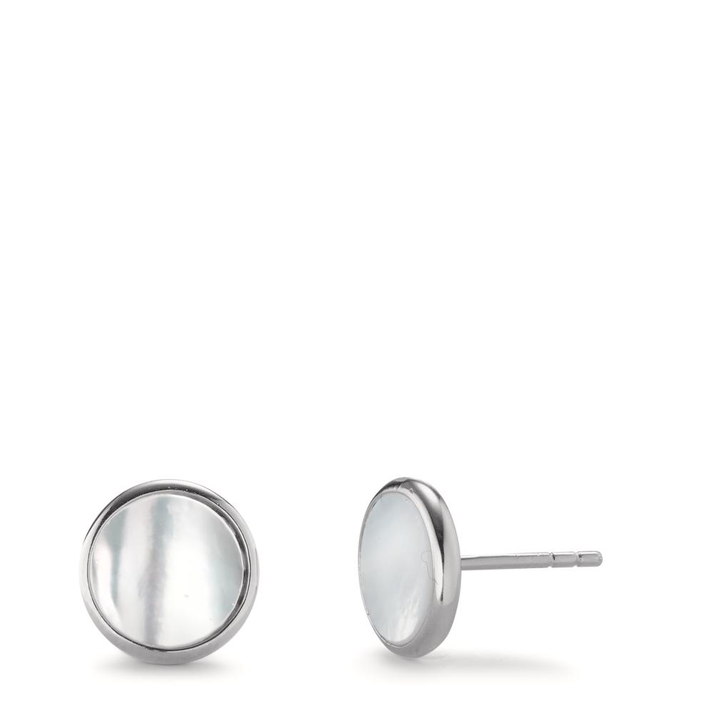Clous d'oreilles Argent Rhodié nacre blanc Ø10 mm-603017