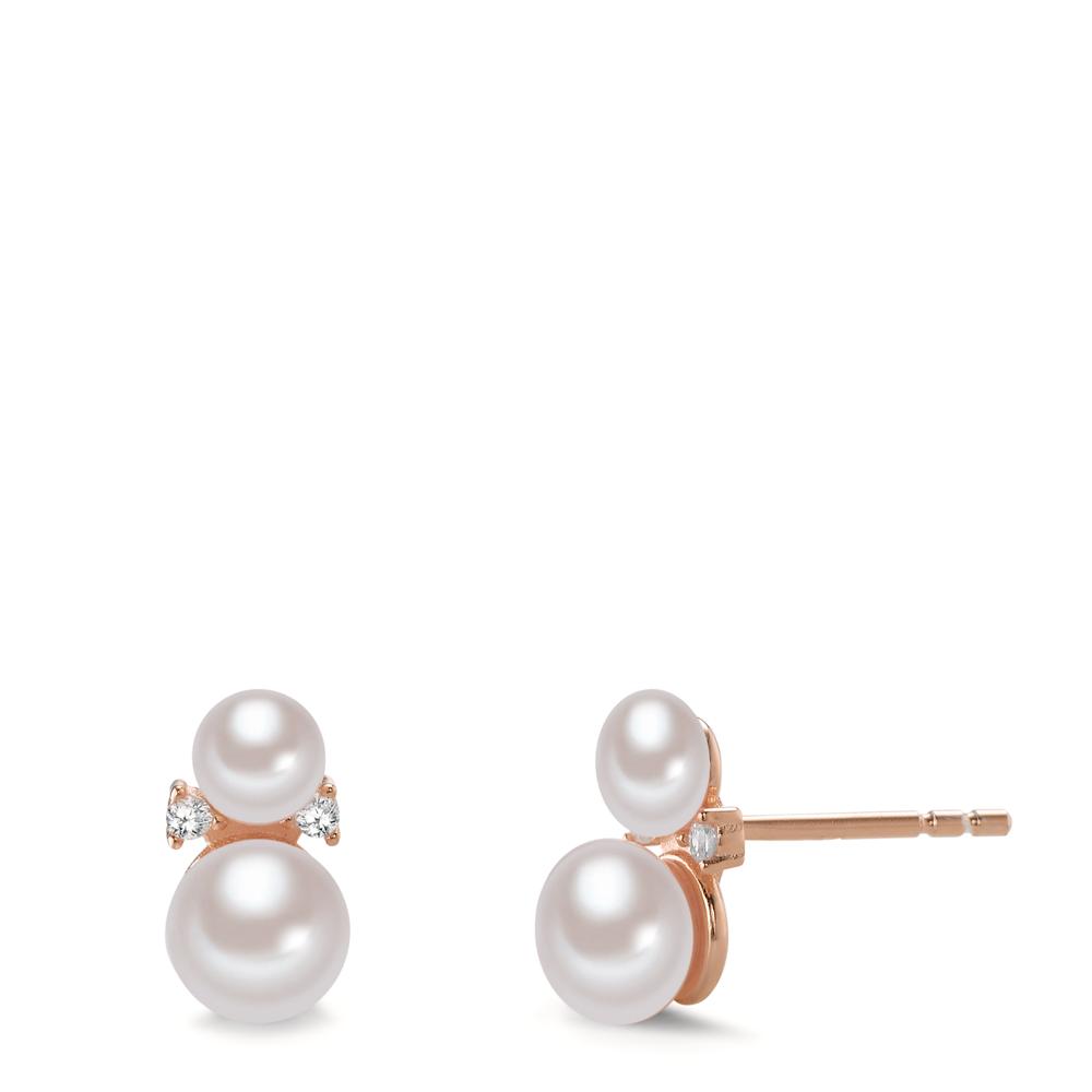 Clous d'oreilles Argent Zircone 4 Pierres rosé Plaqué or perle d'eau douce blanc, 4 Perles-603031