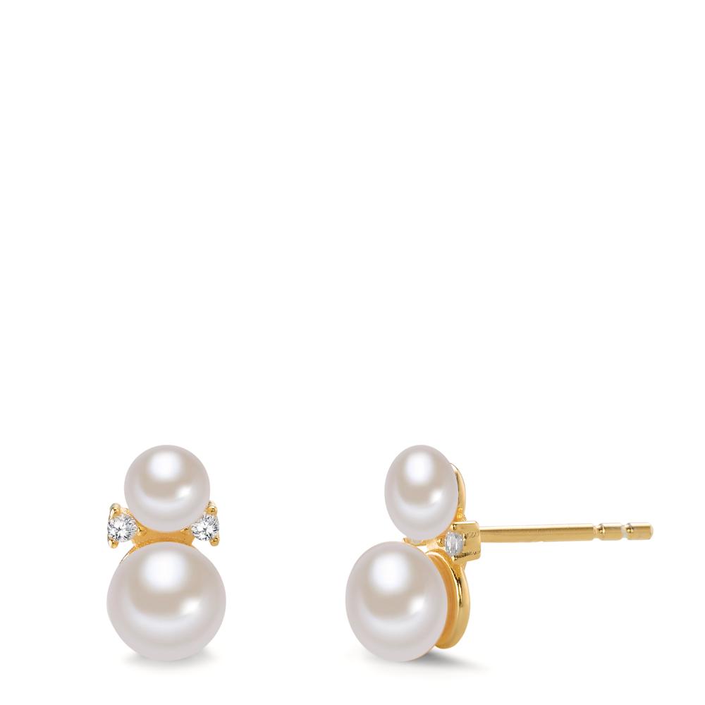 Clous d'oreilles Argent Zircone 4 Pierres jaune Plaqué or perle d'eau douce blanc, 4 Perles-603032