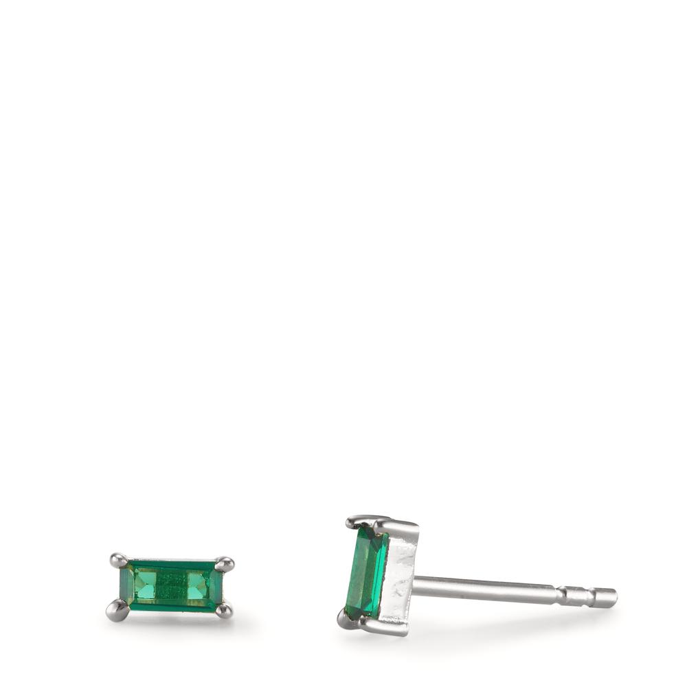 Clous d'oreilles Argent Zircone vert, 2 Pierres Rhodié-603033