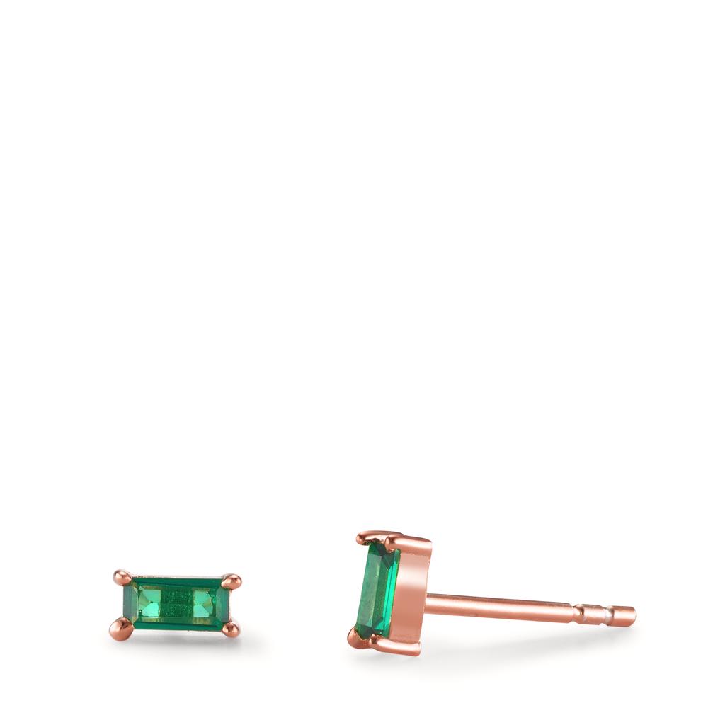 Clous d'oreilles Argent Zircone vert, 2 Pierres rosé Plaqué or-603034