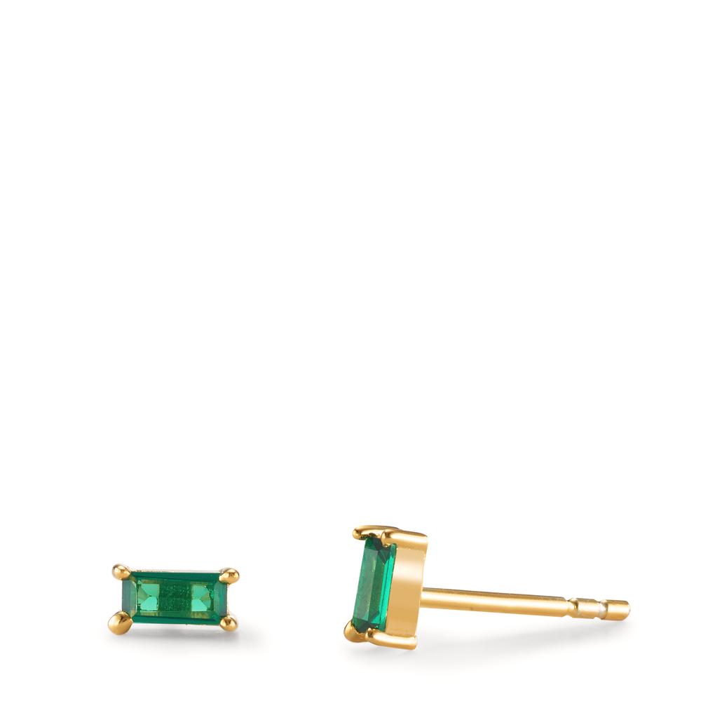 Clous d'oreilles Argent Zircone vert, 2 Pierres jaune Plaqué or-603035