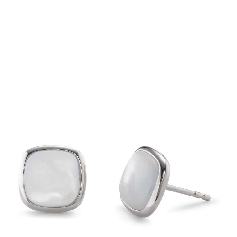 Clous d'oreilles Argent Rhodié nacre blanc Ø10 mm-603036