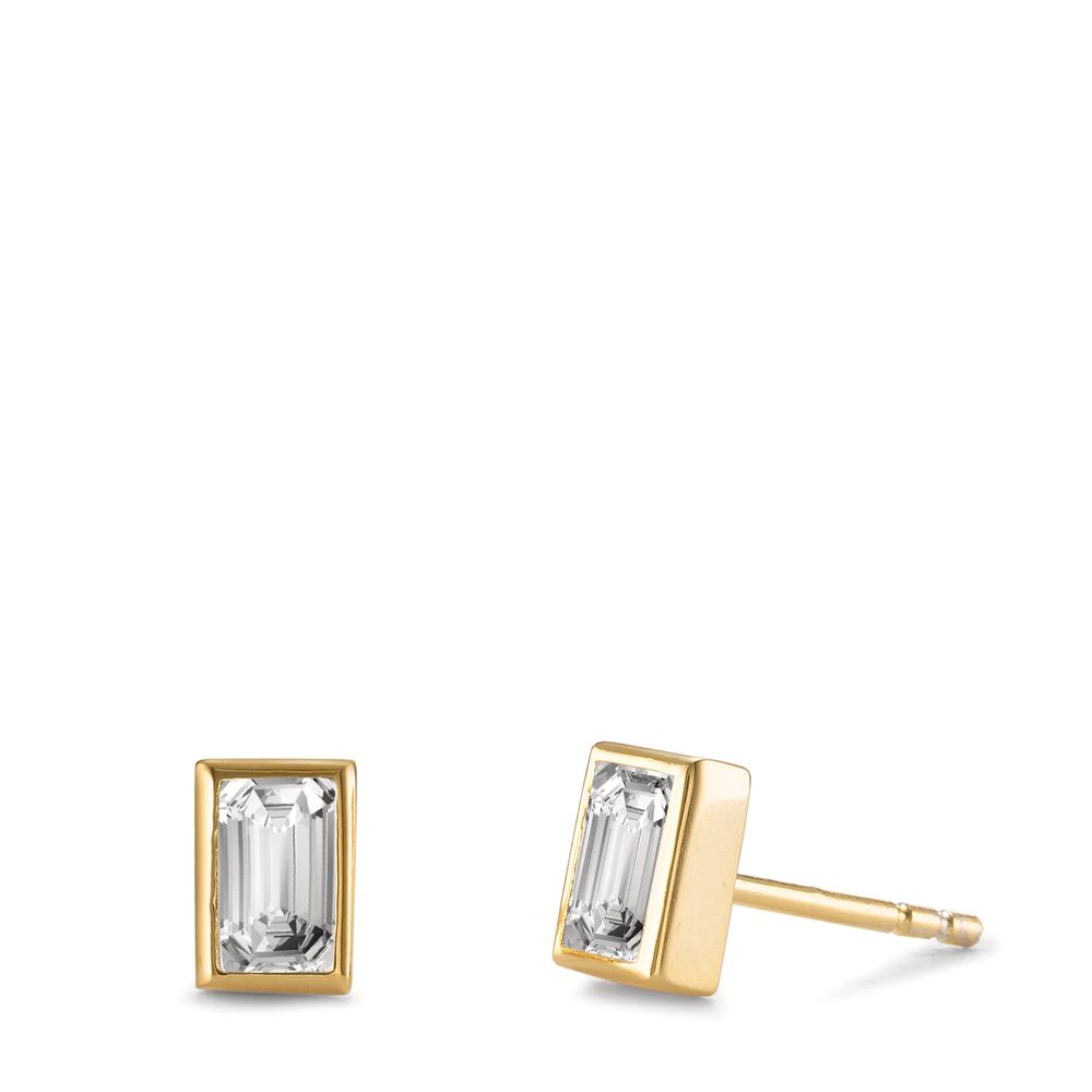 Clous d'oreilles Argent Zircone 2 Pierres jaune Plaqué or-603053