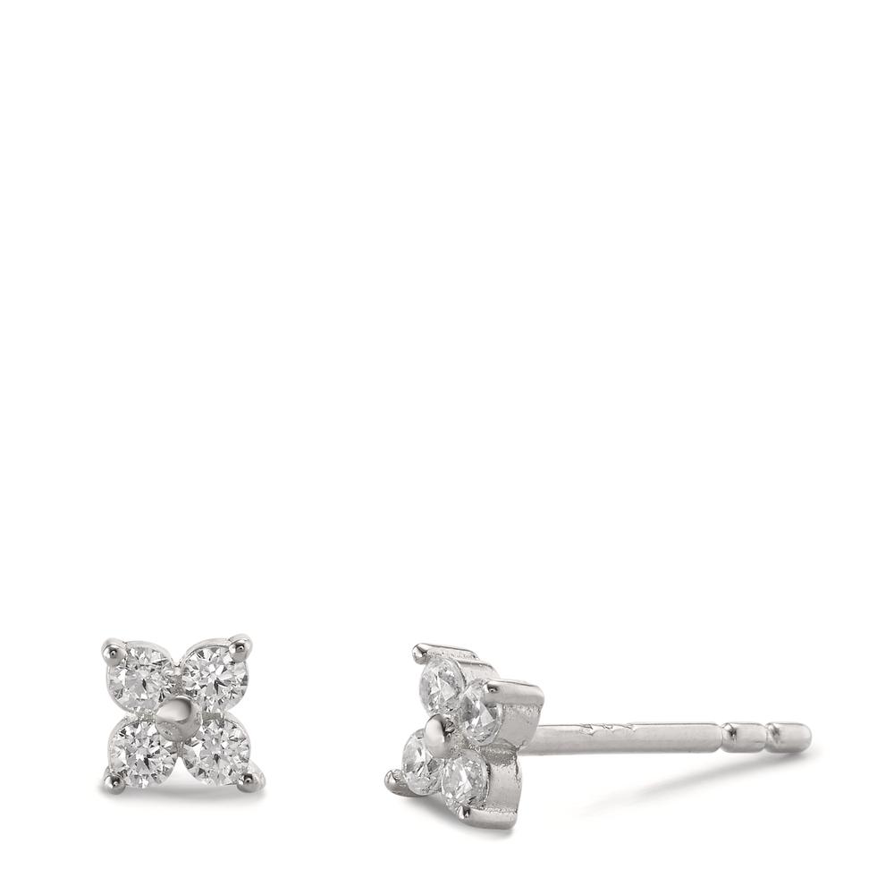 Clous d'oreilles Argent Zircone 8 Pierres Rhodié Fleur Ø4.5 mm-603054