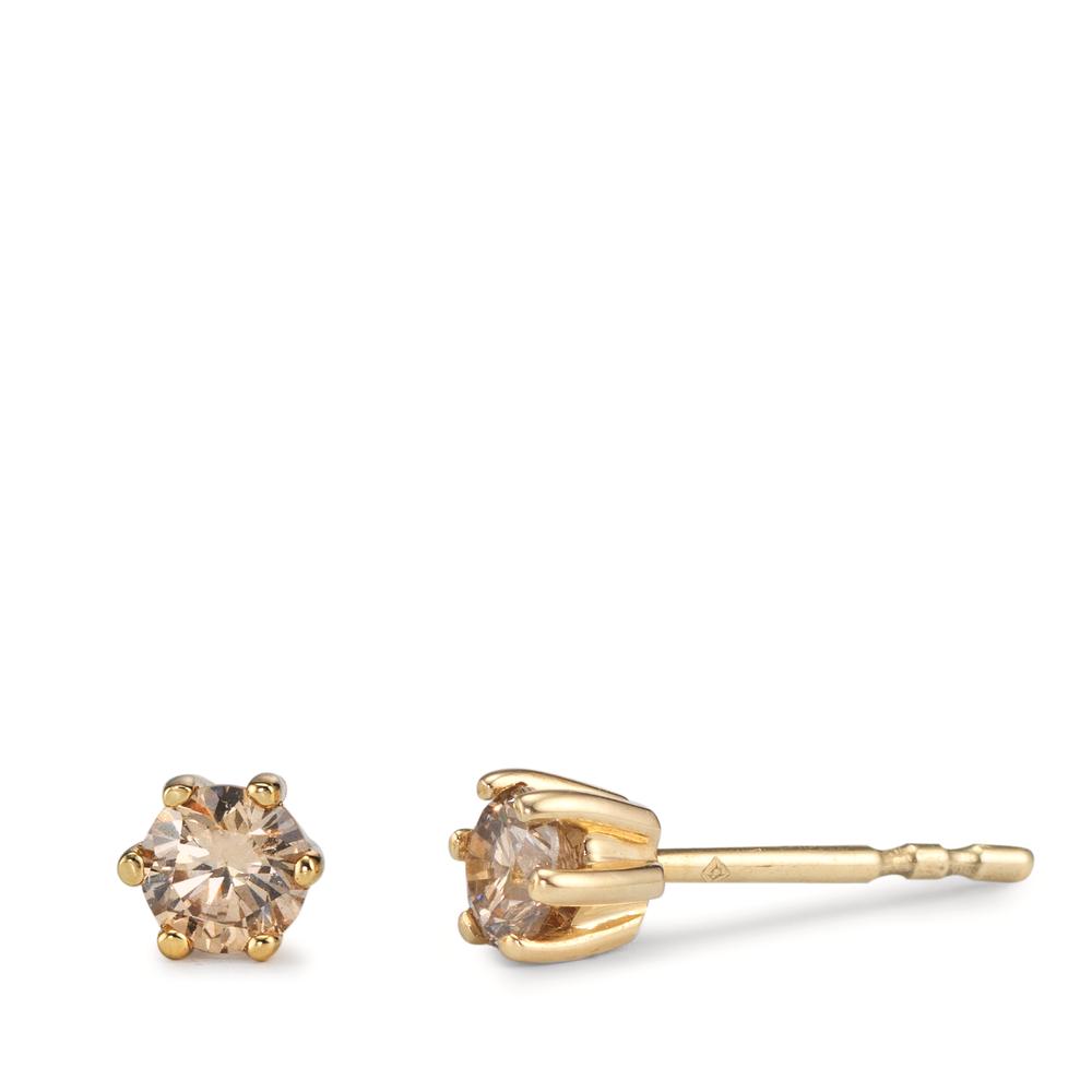 Clous d'oreilles Or jaune 14K Diamant cognac, 0.36 ct, 2 Pierres Ø4 mm-603101