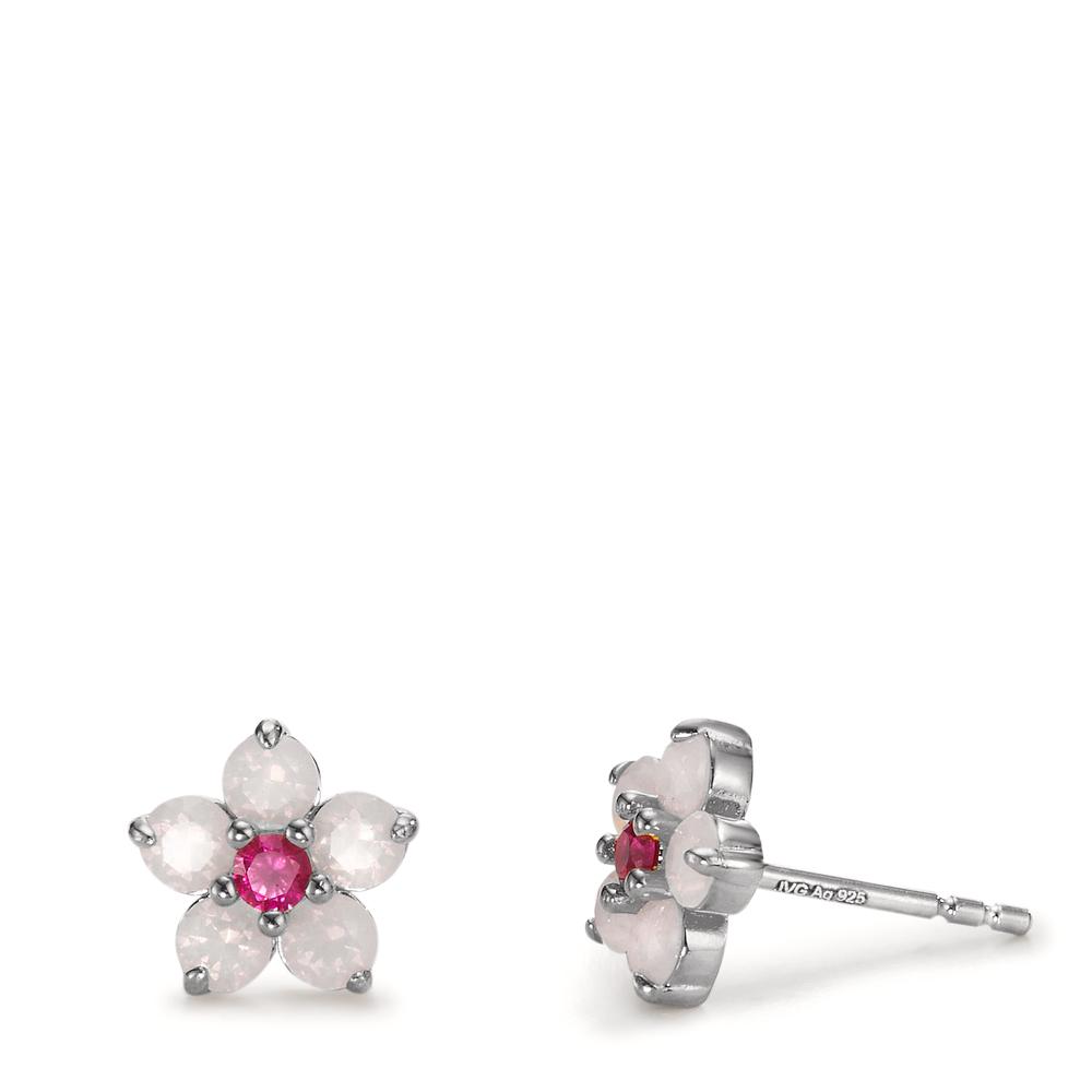Clous d'oreilles Argent Zircone 12 Pierres Rhodié Fleur Ø8.5 mm-603173