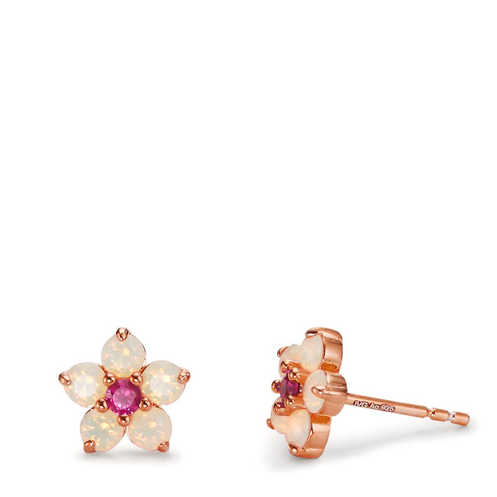 Clous d'oreilles Argent Zircone 12 Pierres rosé Plaqué or Fleur Ø8.5 mm-603174