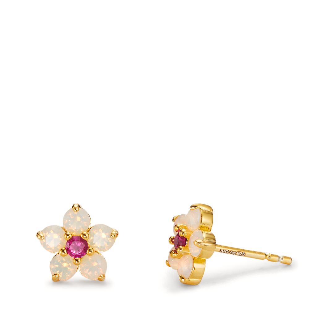 Clous d'oreilles Argent Zircone 12 Pierres jaune Plaqué or Fleur Ø8.5 mm-603175