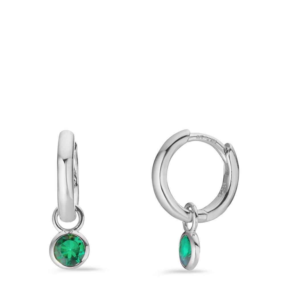 Créoles à charnières Argent Zircone vert, 2 Pierres Rhodié-603191