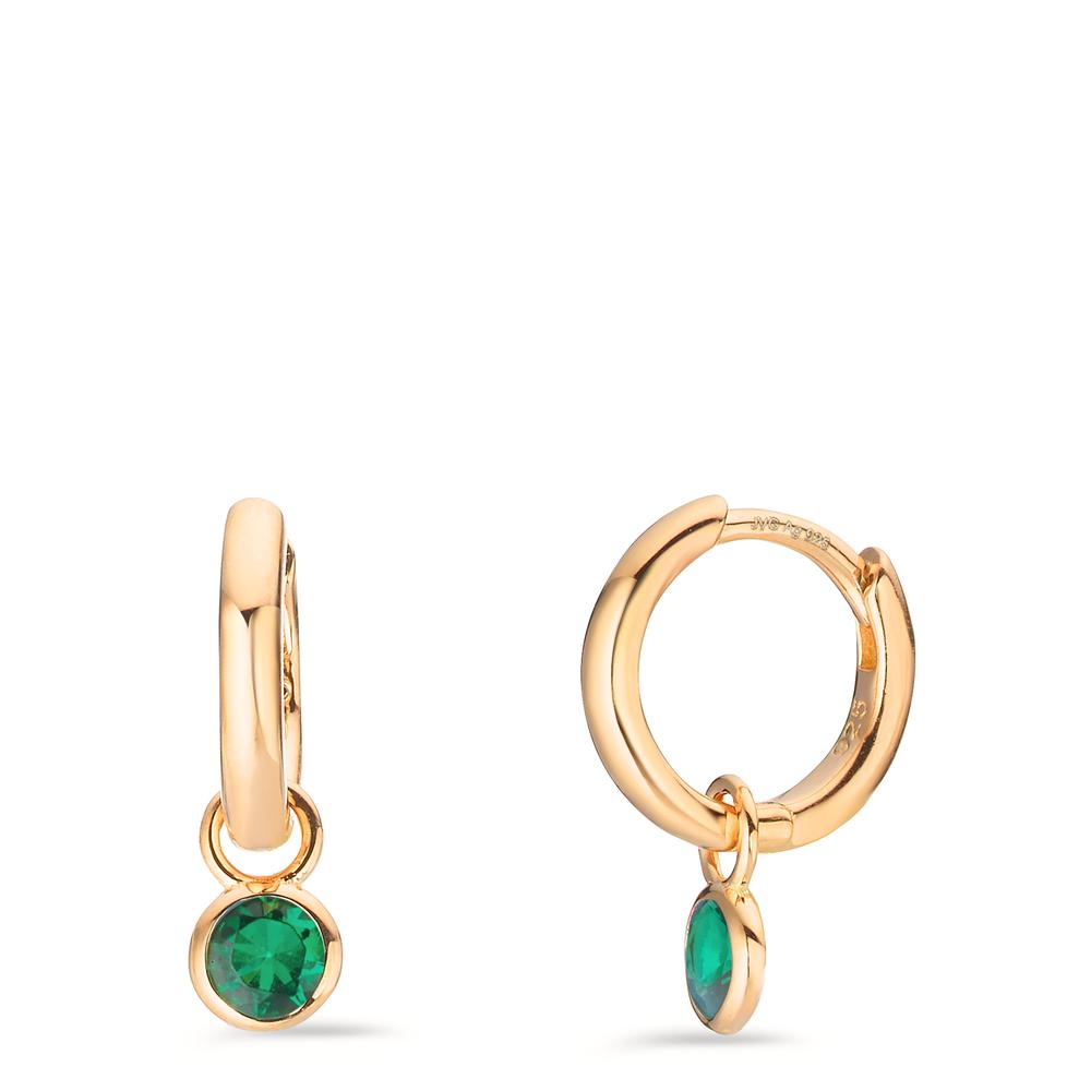 Créoles à charnières Argent Zircone vert, 2 Pierres jaune Plaqué or-603193