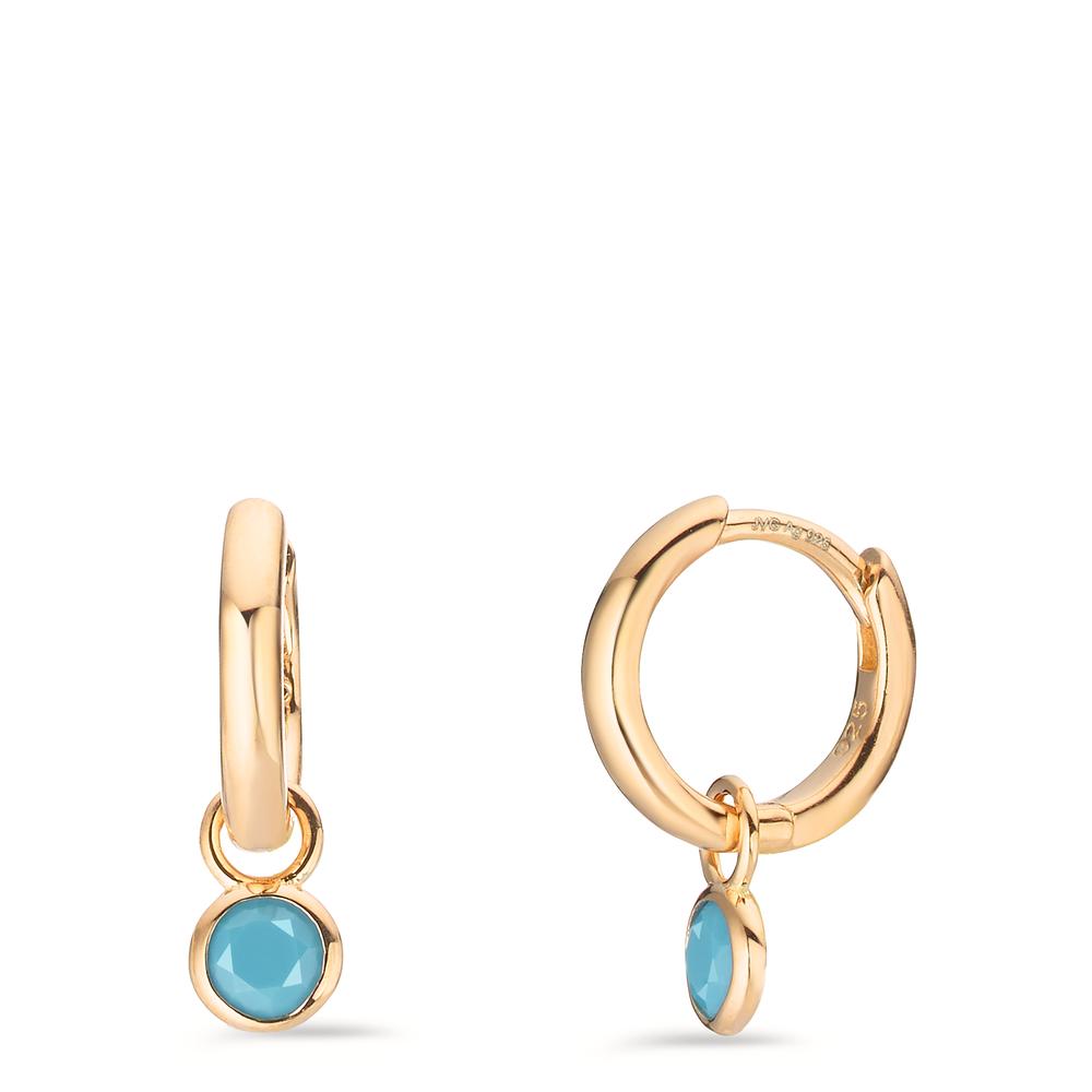 Créoles à charnières Argent Zircone turquoise, 2 Pierres jaune Plaqué or-603196