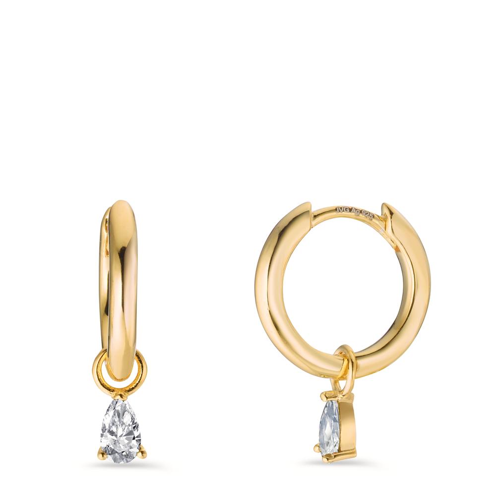 Créoles à charnières Argent Zircone 2 Pierres jaune Plaqué or-603205