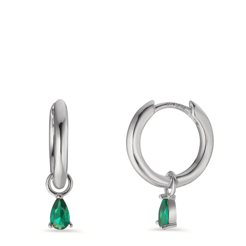 Créoles à charnières Argent Zircone vert, 2 Pierres Rhodié-603209
