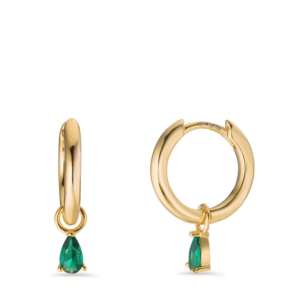 Créoles à charnières Argent Zircone vert, 2 Pierres Plaqué or-603211