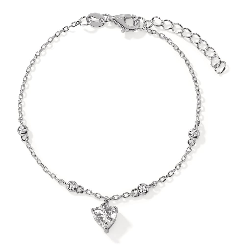 Bracelet Argent Zircone 5 Pierres Rhodié Coeur 16-19 cm-603233