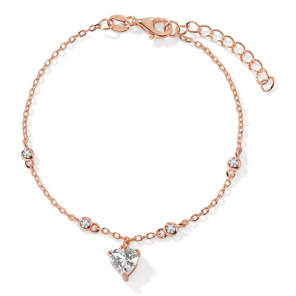 Bracelet Argent Zircone 5 Pierres rosé Plaqué or Coeur 16-19 cm-603234
