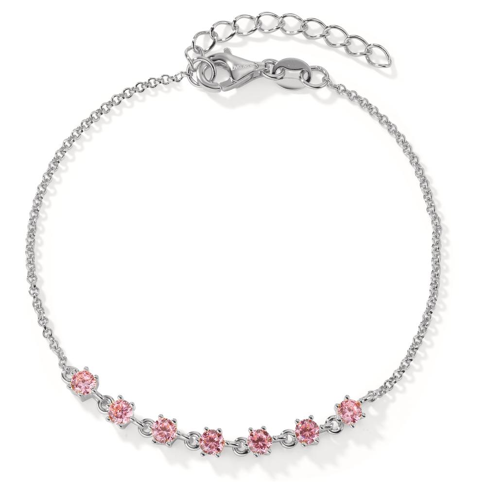 Bracelet Argent Zircone rose, 7 Pierres Rhodié 16-19 cm-603236