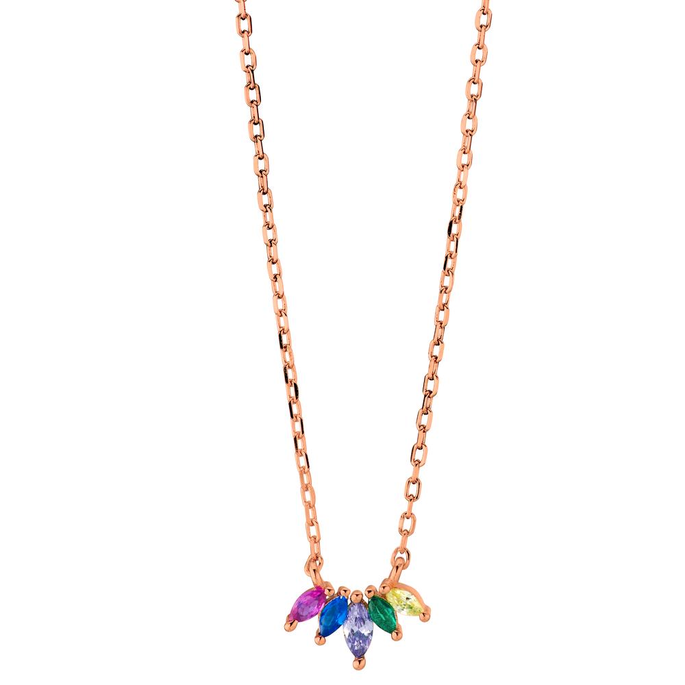 Collier Silber Zirkonia 5 Steine rosé vergoldet 40-45 cm verstellbar-603280