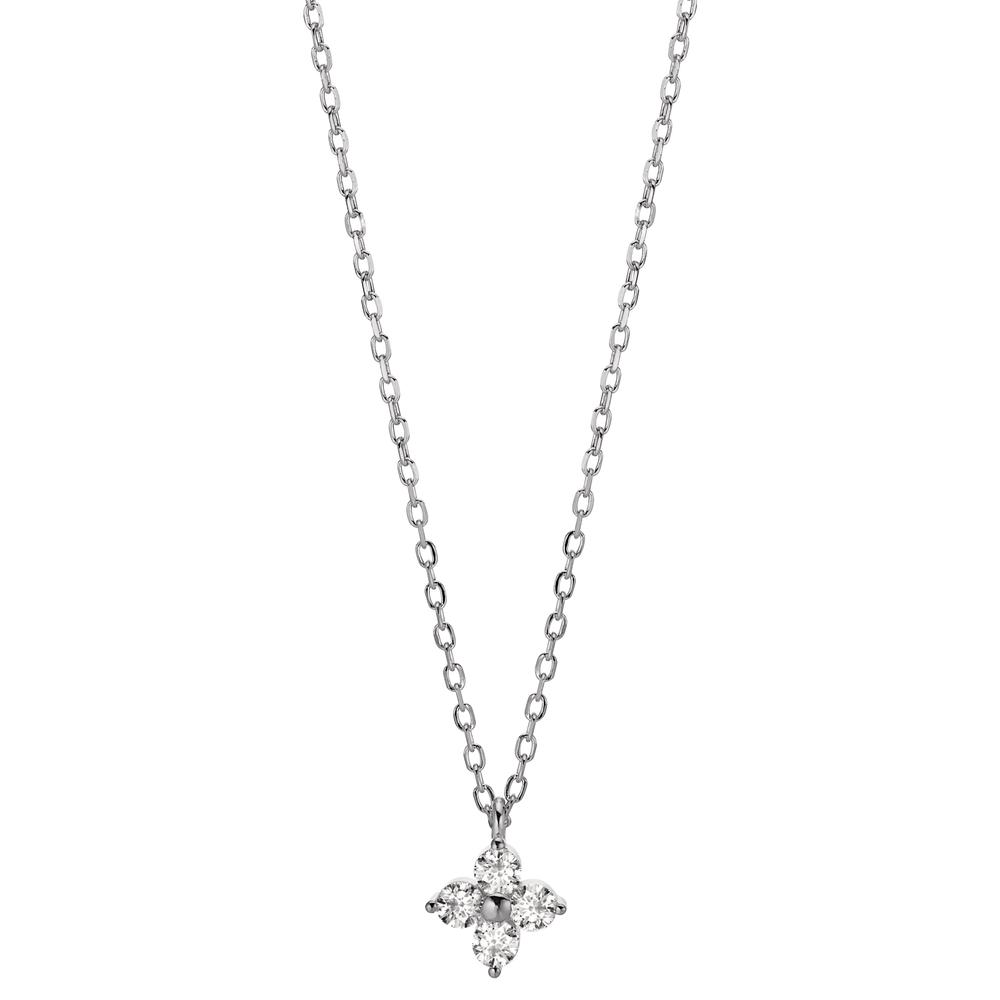 Collier Argent Zircone 4 Pierres Rhodié Fleur 40-45 cm-603300