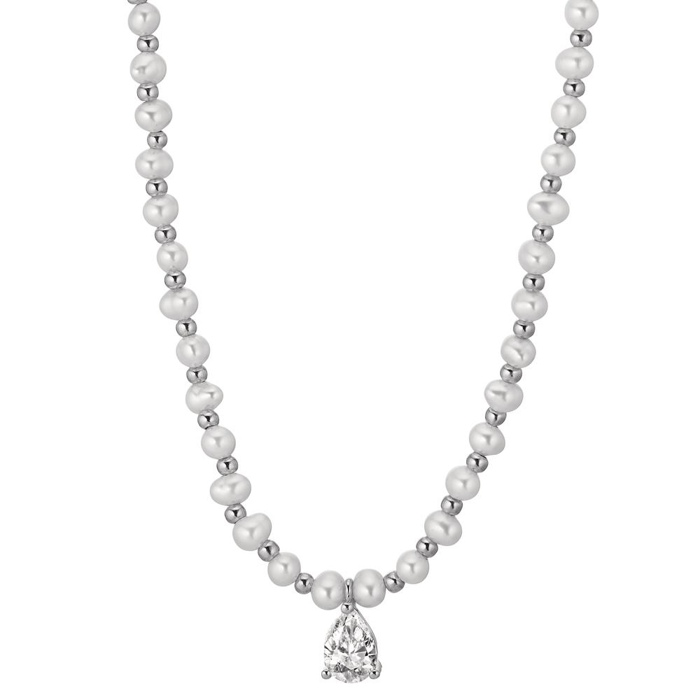 Collier Argent Zircone Rhodié perle d'eau douce blanc, 4 mm 36-41 cm-603309