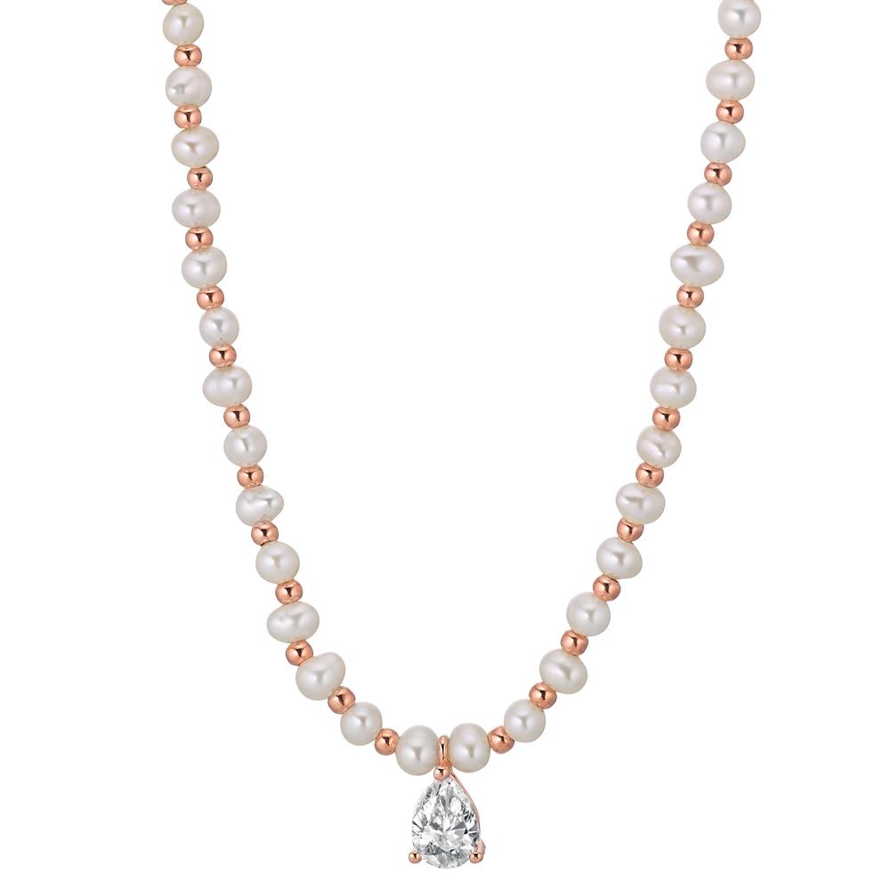 Collier Silber Zirkonia rosé vergoldet Süsswasserzuchtperlen weiss, 4 mm 36-41 cm verstellbar-603310