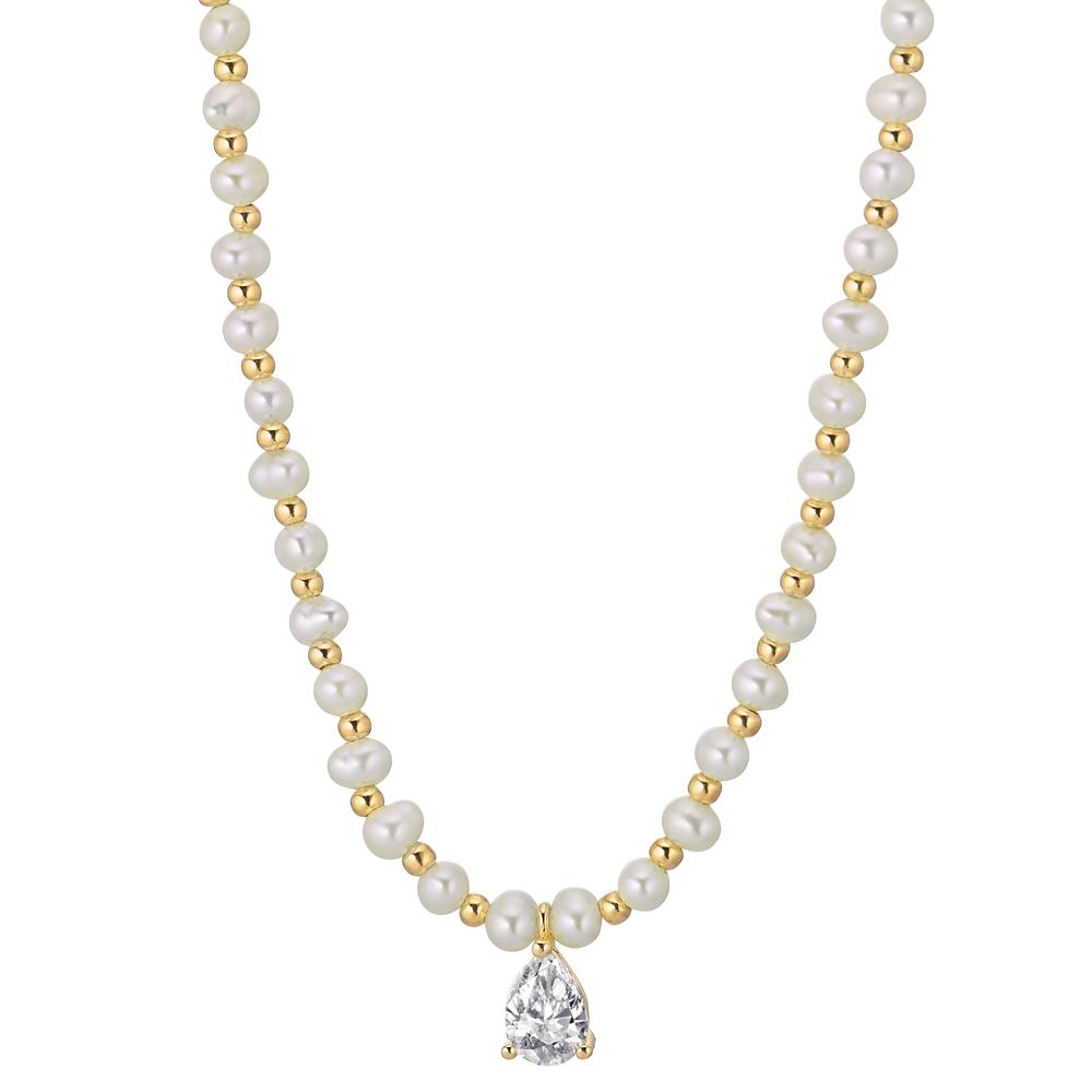 Collier Argent Zircone jaune Plaqué or perle d'eau douce blanc, 4 mm 36-41 cm-603311