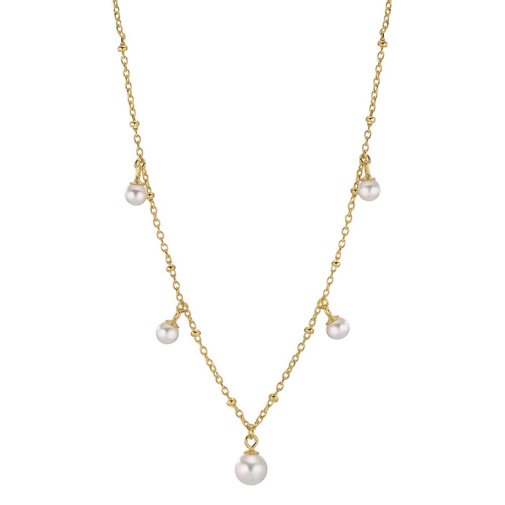 Collier Argent jaune Plaqué or [shining Pearls] blanc, 5 Perles 4.5-6.5 mm 40-45 cm-603338