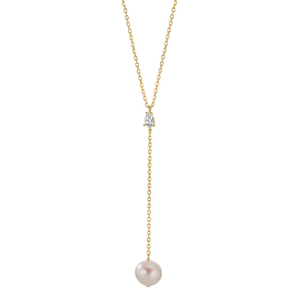 Collier Argent Zircone jaune Plaqué or perle d'eau douce blanc, 11 mm 40-45 cm-603341