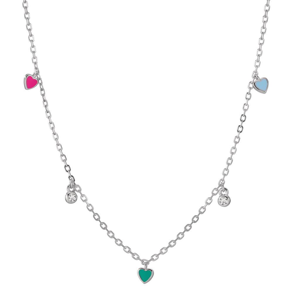 Collier Argent Zircone 2 Pierres Rhodié Coeur 34-41 cm-603344
