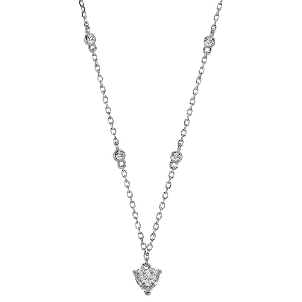 Collier Argent Zircone 5 Pierres Rhodié Coeur 40-45 cm-603371