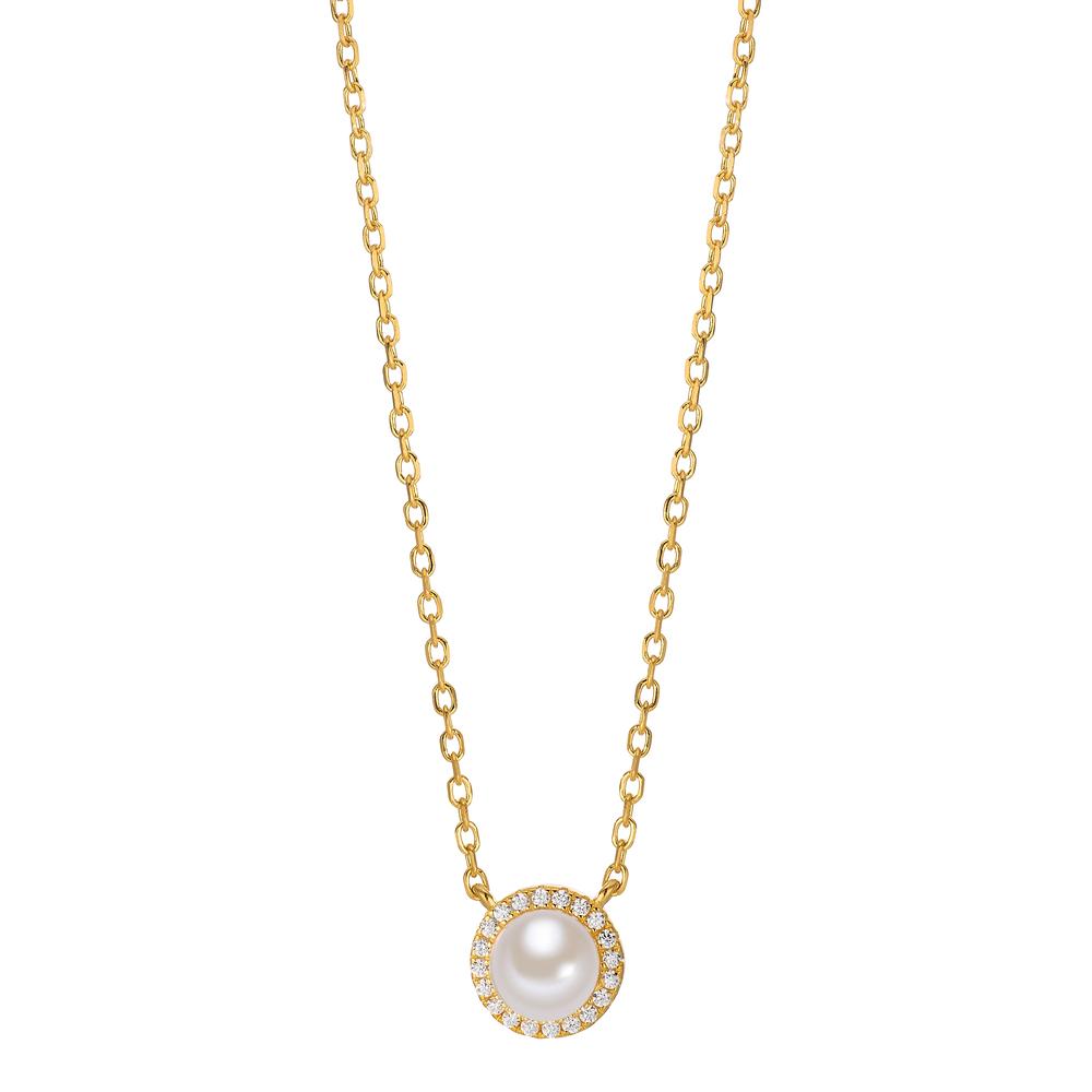 Collier Argent Zircone jaune Plaqué or perle d'eau douce blanc, 6 mm 40-45 cm Ø9 mm-603394