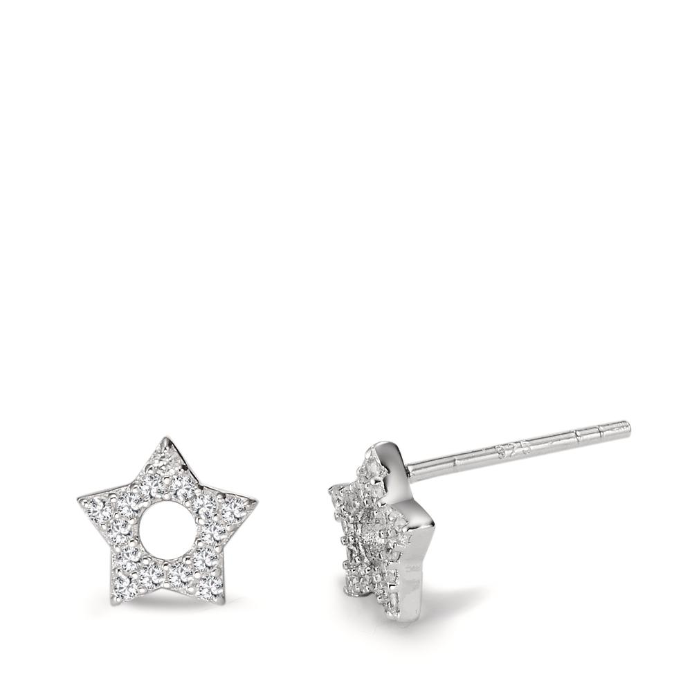 Clous d'oreilles Argent Zircone blanc Rhodié Étoile Ø7 mm-603453